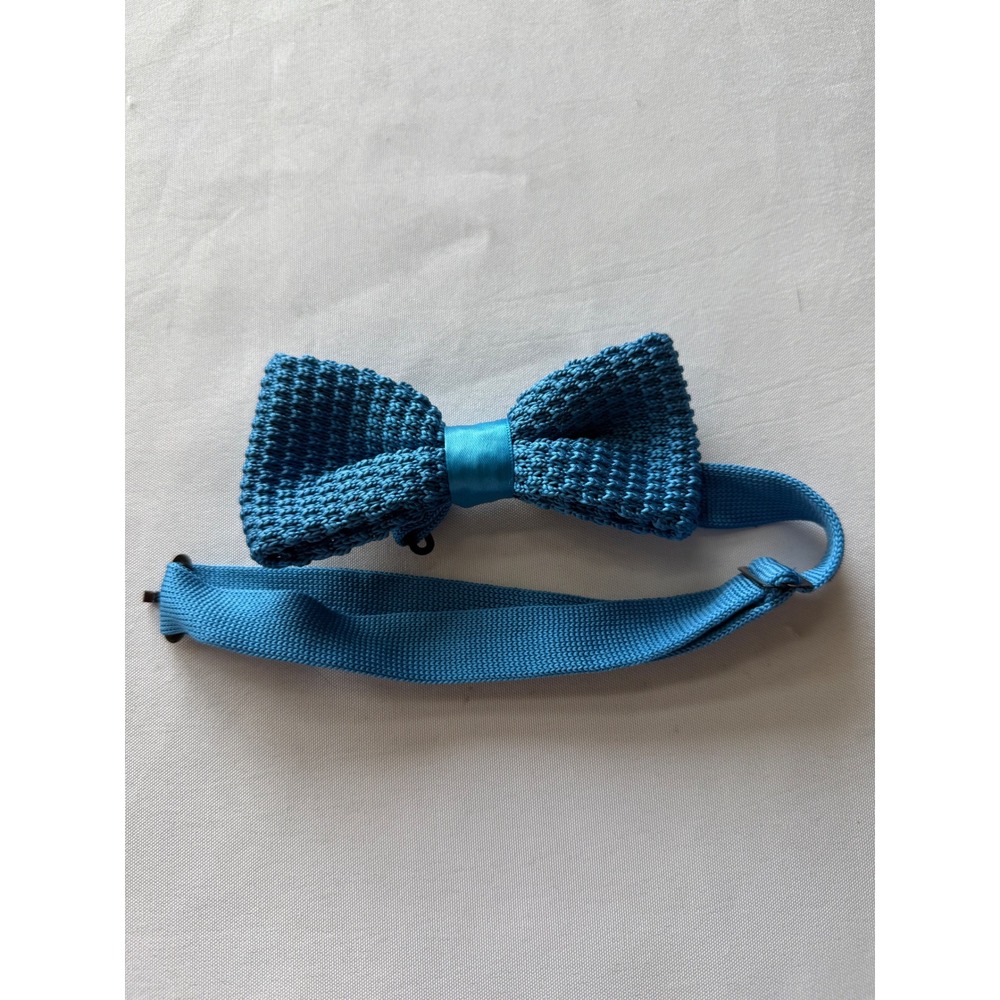 Jacob Alexander Knit Bow Tie Teal Blue Adjustable Handmade Microfiber